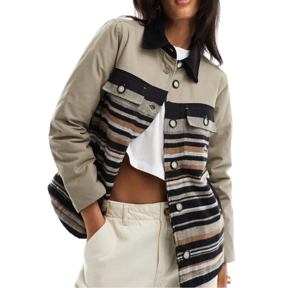KAVU Striped Beige and Black Women's Jacket